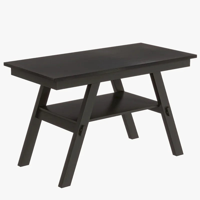 6-Piece Wood Counter Height Kitchen Dining Table Set with Storage Shelf, Bench and 4 Chairs, Espresso and Beige