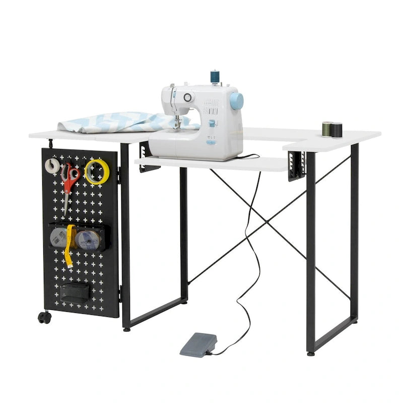 Sew Ready Pivot Sewing Table with Storage Panel and Adjustable Platform