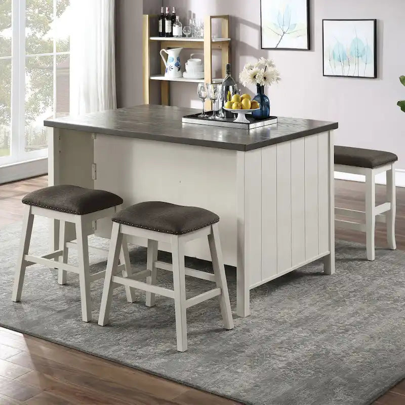 Furniture of America Hanto Transitional Off-White Wood 4-Piece Counter Height Dining Table Set with Storage