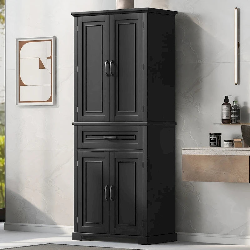 Bathroom Storage Cabinet with Doors and Drawer, Multiple Storage Space, Adjustable Shelf, Black