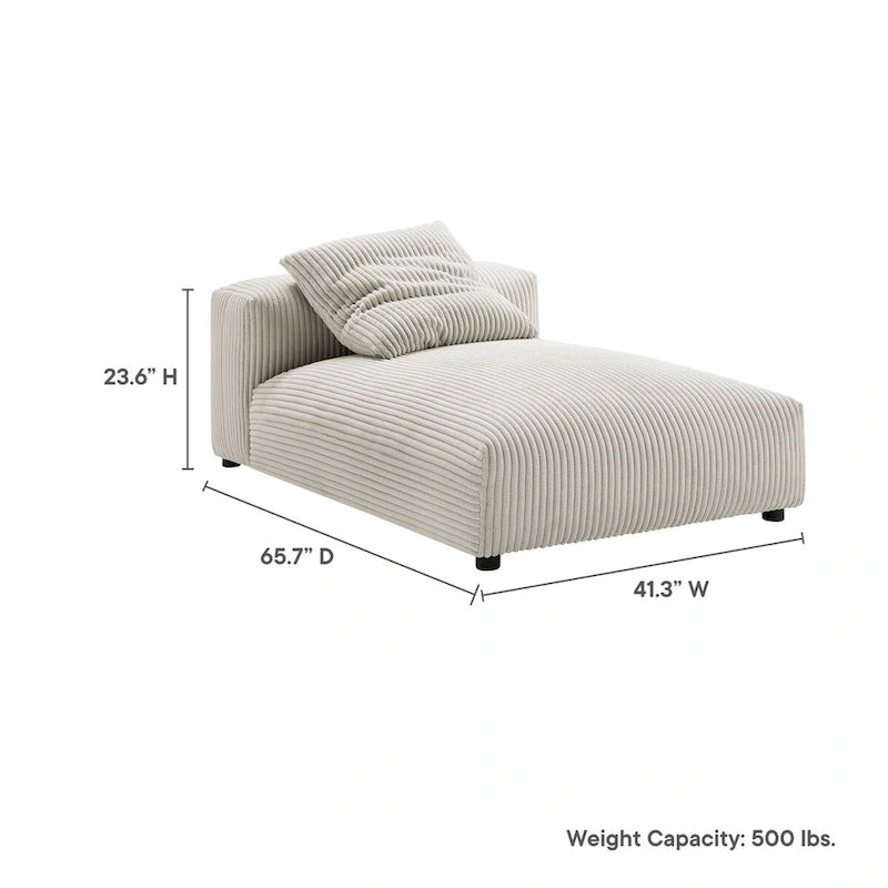 Solace Modular Corduroy Upholstered Armless Chaise Lounge