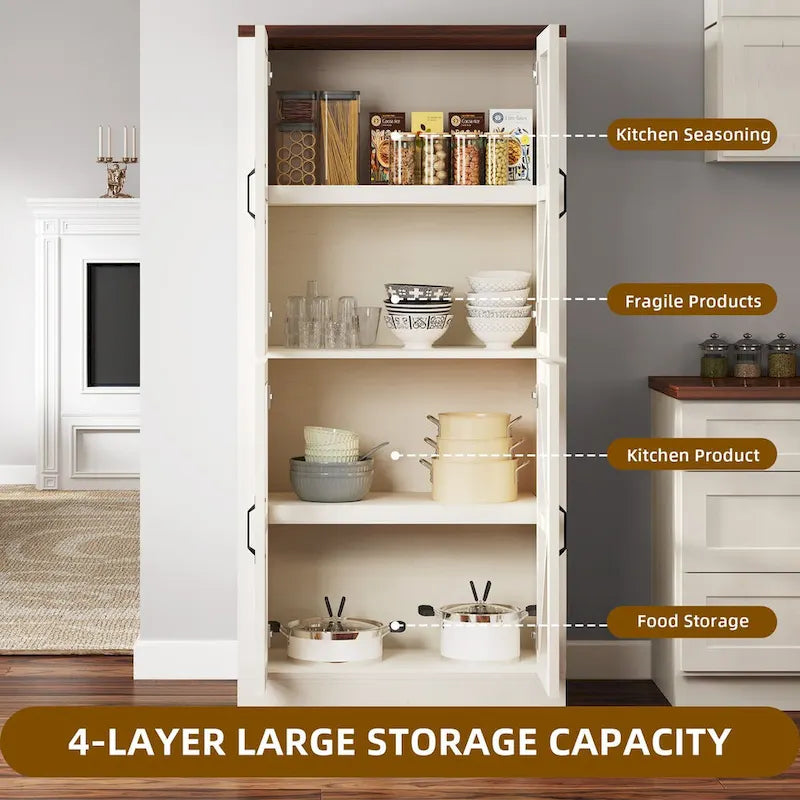 Moasis 66 Tall Freestanding Kitchen Pantry Cabinet with Glass Doors