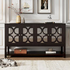 Elegant Retro Console Table/Storage Cabinet/Sideboard with Mirrored Doors, Spacious Shelves, and Durable Acacia Wood Legs