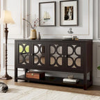 Elegant Retro Console Table/Storage Cabinet/Sideboard with Mirrored Doors, Spacious Shelves, and Durable Acacia Wood Legs