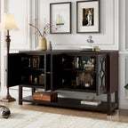 Elegant Retro Console Table/Storage Cabinet/Sideboard with Mirrored Doors, Spacious Shelves, and Durable Acacia Wood Legs