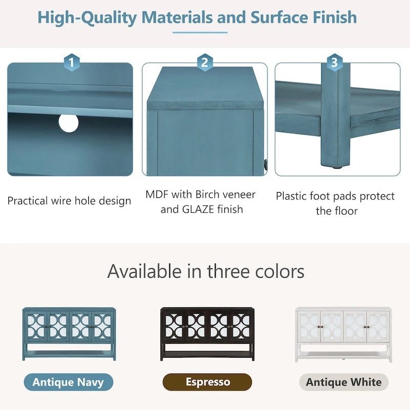 Elegant Retro Console Table/Storage Cabinet/Sideboard with Mirrored Doors, Spacious Shelves, and Durable Acacia Wood Legs