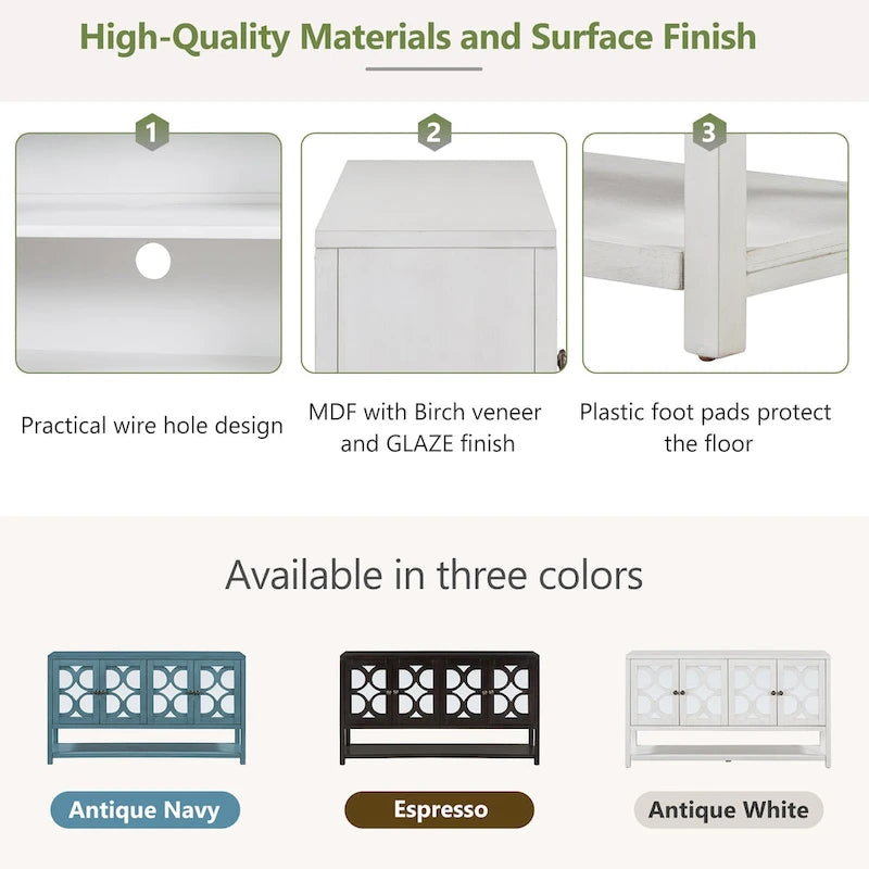 Elegant Retro Console Table/Storage Cabinet/Sideboard with Mirrored Doors, Spacious Shelves, and Durable Acacia Wood Legs