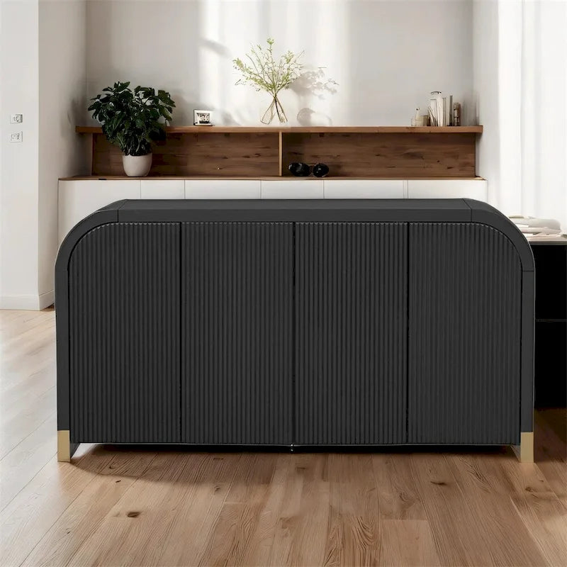 Wood Curved Corner Cabinet with Adjustable Shelves and 4 Door