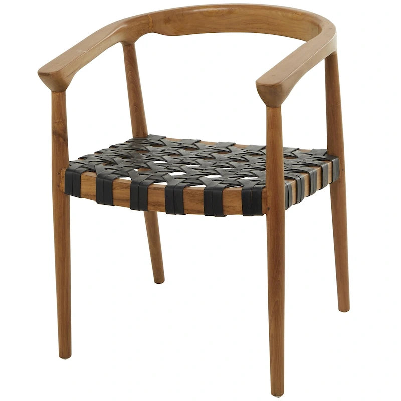 Teak Wood Handmade Woven Dining Chair with Armrests - Brown or Dark Brown- Roche River Decor