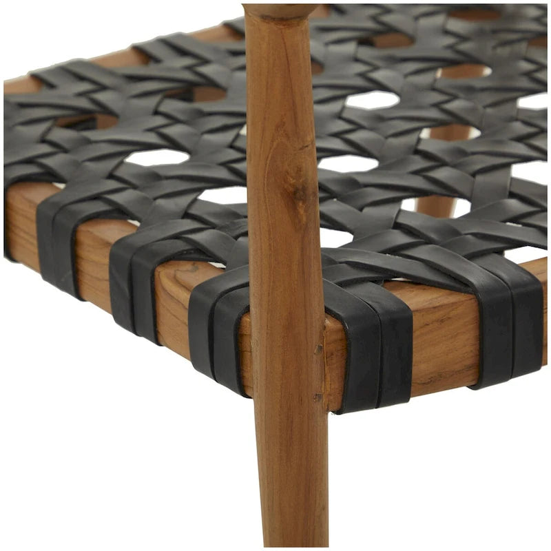 Teak Wood Handmade Woven Dining Chair with Armrests - Brown or Dark Brown- Roche River Decor