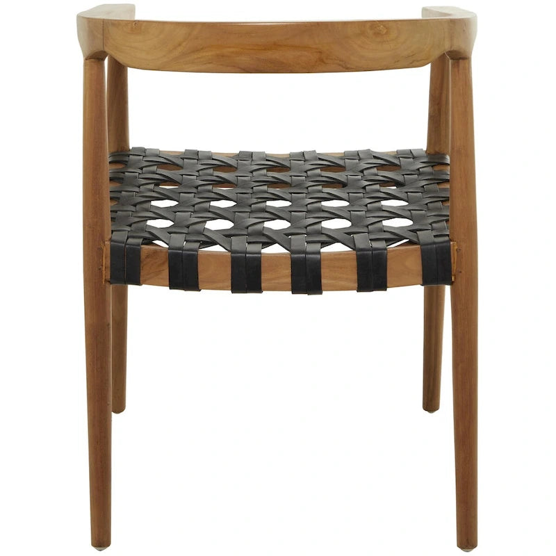 Teak Wood Handmade Woven Dining Chair with Armrests - Brown or Dark Brown- Roche River Decor