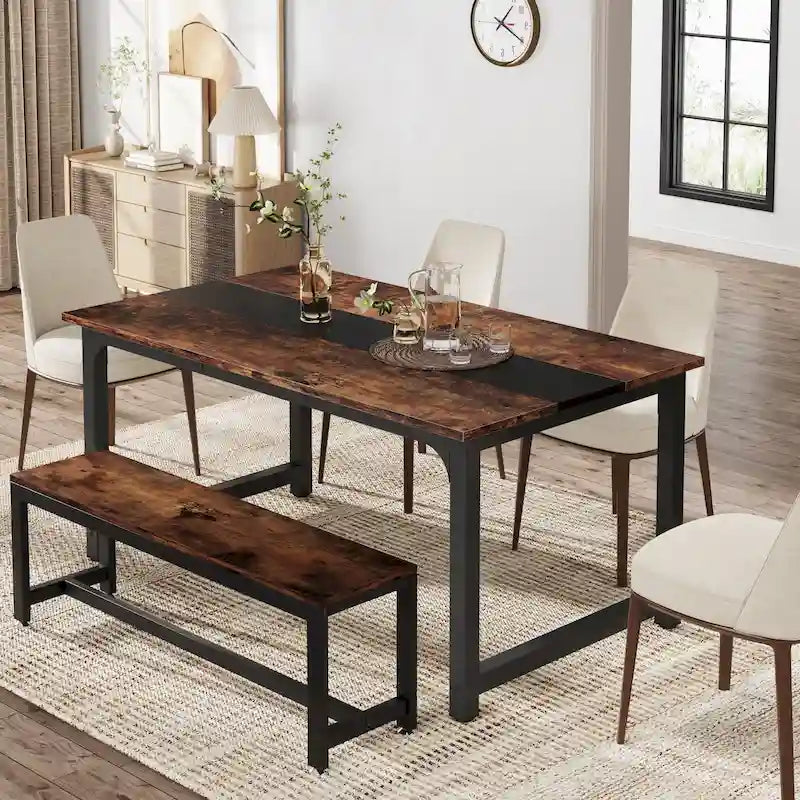 63 Inches Industrial Dining Table, Modern Kitchen Table - 63 L x 31.5 W x 29.13 H