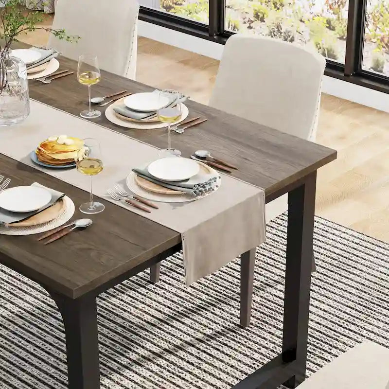 63 Inches Industrial Dining Table, Modern Kitchen Table - 63 L x 31.5 W x 29.13 H