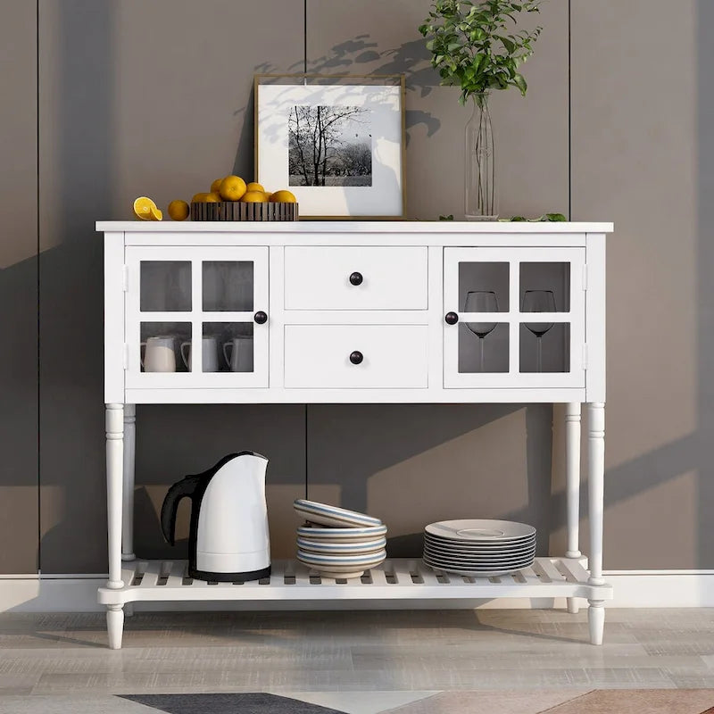 Farmhouse White Wood Entryway Console Table Buffet Storage Cabinet