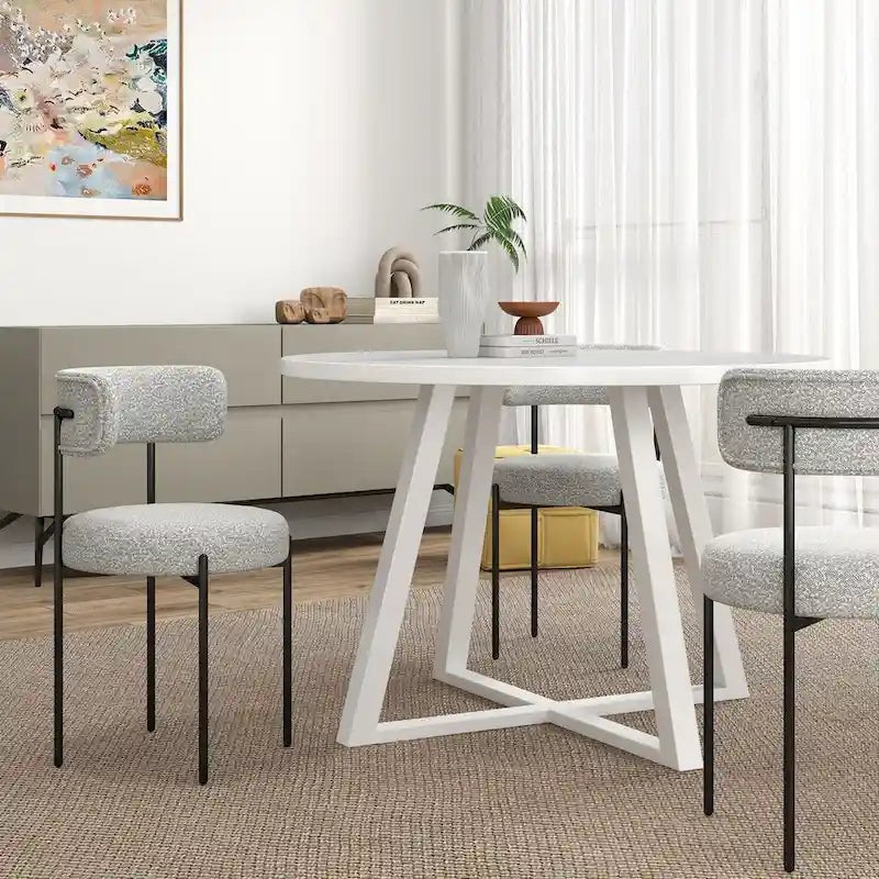 Durban 5-Piece Round Dining Set, Trestle Dining Table with 4 Boucle Chairs for Breakfast Nook, Kitchen, Living Room