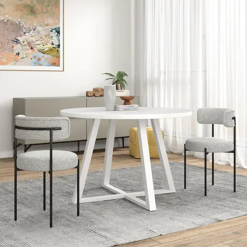 Durban 5-Piece Round Dining Set, Trestle Dining Table with 4 Boucle Chairs for Breakfast Nook, Kitchen, Living Room
